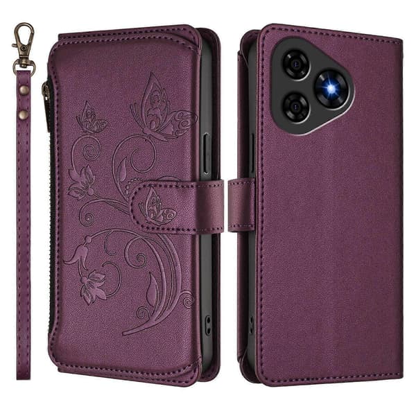 Fjäril Kärlek Blomma Multi-kort Dragkedja Plånbok Läder Telefonfodral (För Ulefone Note 19)