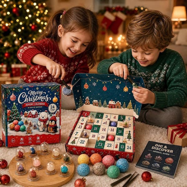 Jule-adventskalender med krystallutgraving for barn, 24-dagers nedtelling med mineraler