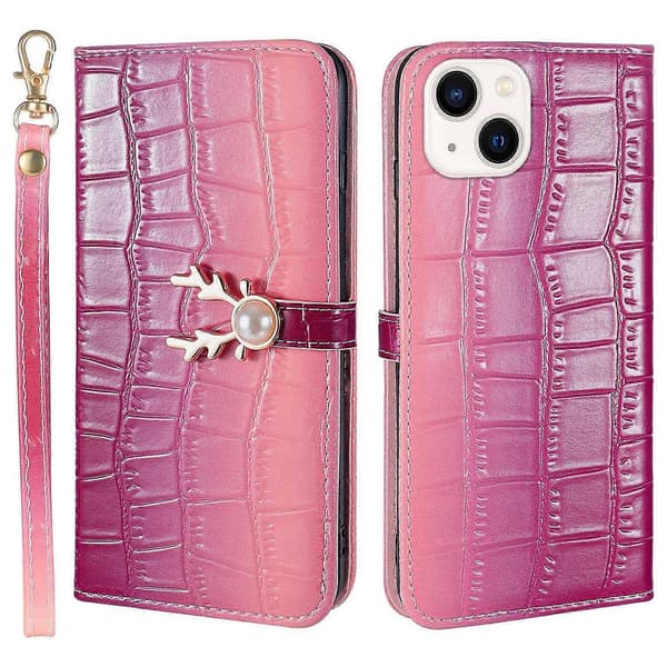 Til iPhone 13 Krokodille Tekstur Etui Gradient Farve Læder Telefoncover med Rem