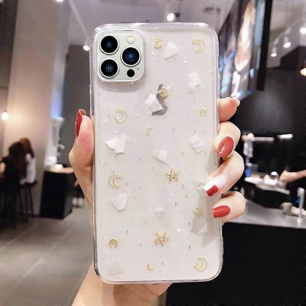 For iPhone 13 Pro Max Måne Stjerne Skall Glitter Epoxy TPU Telefondeksel