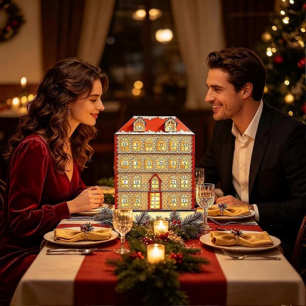 LED-belyst julekalender med 24 oppbevaringsskuffer for nedtelling til jul
