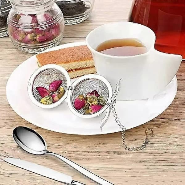 Sett med 2 te-infuser-sil i rustfritt stål, nettingkuler for løs te, urter og krydder