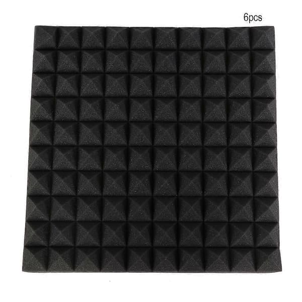 Pyramid akustikskumplattor, 6-pack, 50 x 50 x 5 cm, ljudisolerande studiofoam (svart)