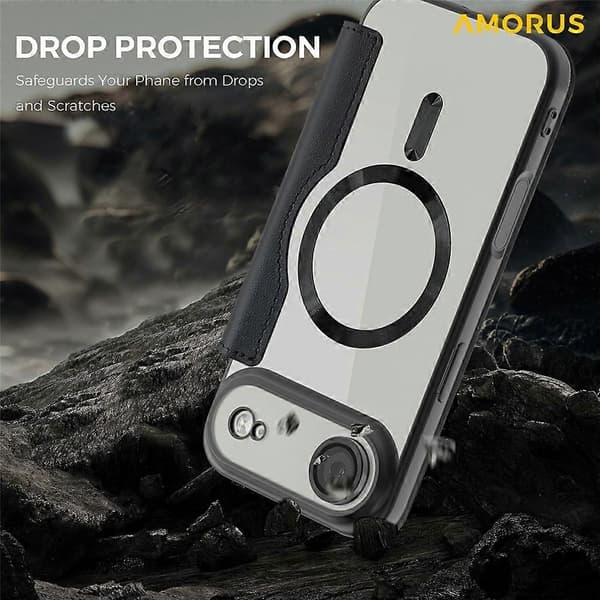 AMORUS Compatible for iPhone 17 Air Case Compatible with MagSafe RFID Card Holder Leather Phone Cover