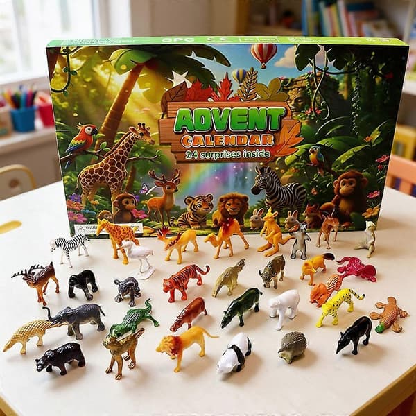 Dinosaurie-julekalender, 24-dages jule-nedtællings-blindboks med mini-dinosaurlegetøj til børn