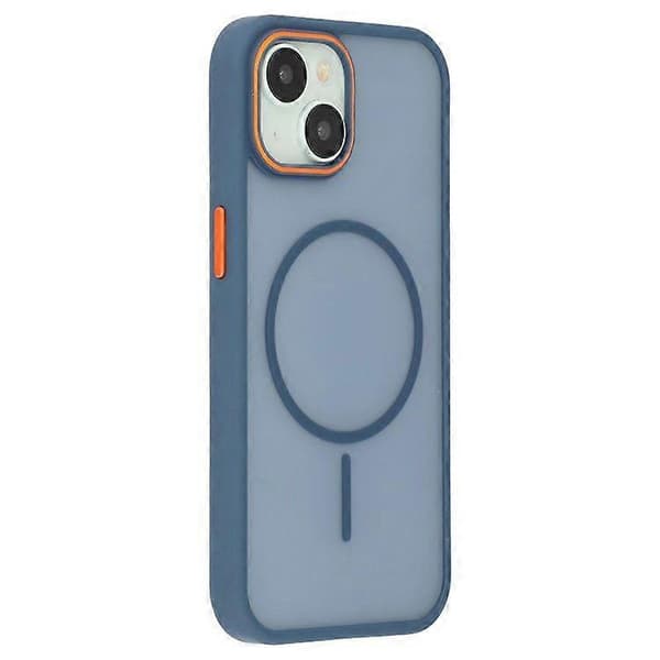 For iPhone 15 Plus Magnetisk Deksel Hudberøring TPU + PC Telefon Bakdeksel (Blå)