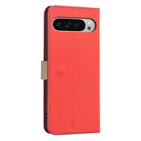Läderfodral med blommönster för Google Pixel 9 Pro XL, plånboksställ (Röd)