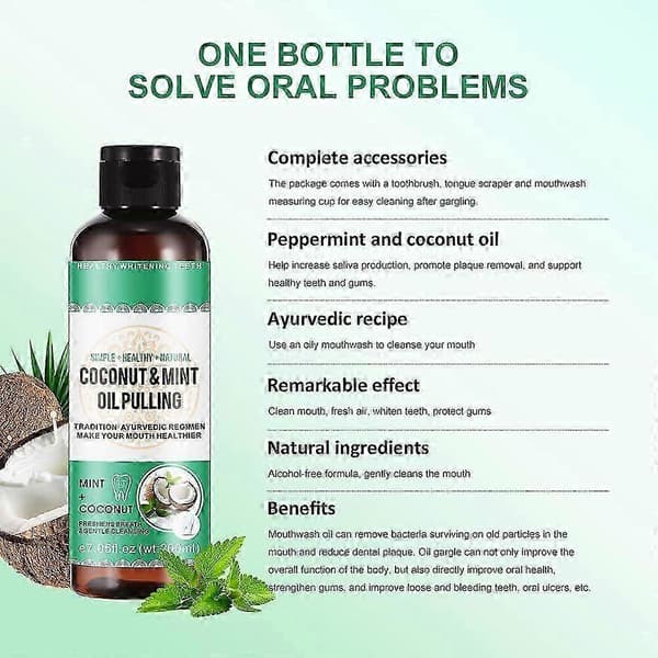 25-26 Kokosolie Oil Pulling til tænder, Mint Oil Pulling Mundskyl med A
