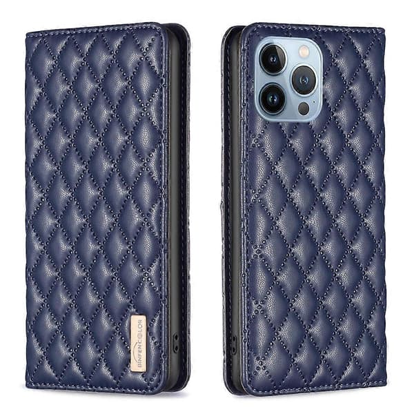 Til iPhone 13 Pro Diamond Lattice Magnetisk Læder Flip Telefoncover