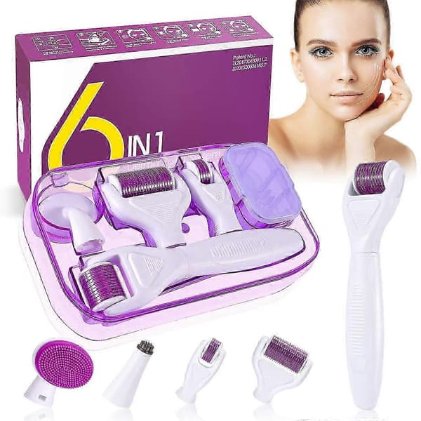 6-i-1 Microneedle Derma Roller, 0,25 / 0,5 / 1 mm, Derma Roller til Krop og Ansigt, Mikronålerulle i Rustfrit Stål til Bekæmpelse af Rynker, Graviditet