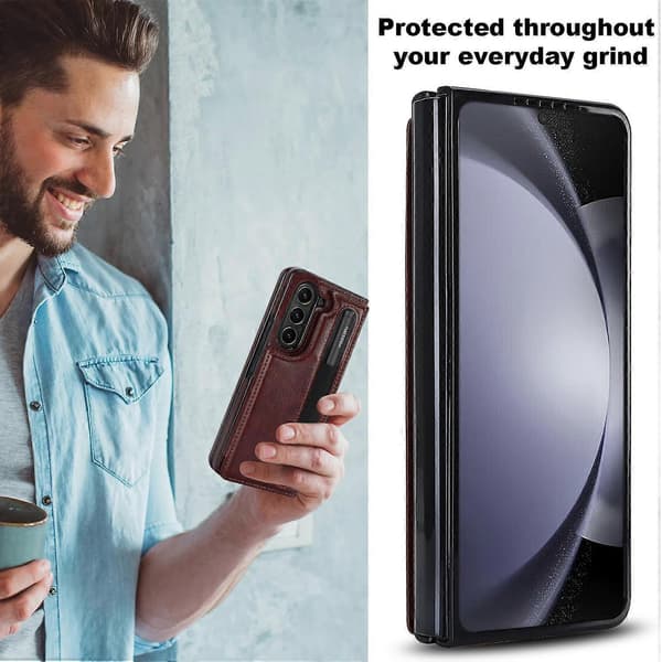 Full Coverage Vikbart Dubbelspänne PU Telefonfodral med Pennhållare För Samsung Galaxy Z Fold7