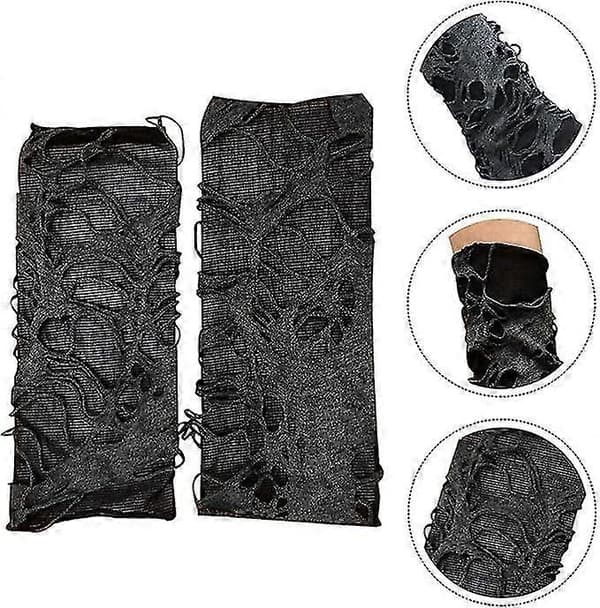 1 par Halloween fingerløse handsker, edderkoppespind blondehandsker, sorte punkhandsker til Halloweenfest