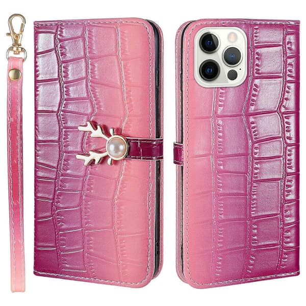For iPhone 13 Pro Max skinnveske med gradient krokodillemønster