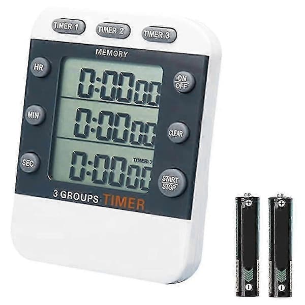Digital dubbel kökstimer, 3 kanaler upp/ned-timer, trippel tillagningstimer, stor display