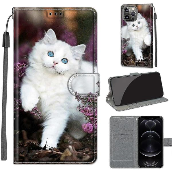 Kompatibel med cover iPhone 13 Pro Max Case Flip Pattern Magnetic Etui - Kat Hvid