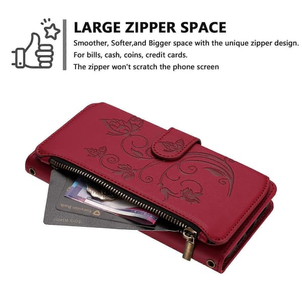 Fjäril Kärlek Blomma Multi-kort Dragkedja Plånbok Läder Telefonfodral (För Doogee Note 58 / Note 58 Pro)