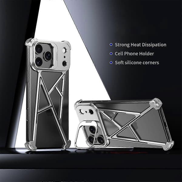 Til iPhone 17 Pro Bumperdeksel Fire Hjørner Airbag Støttebrett Kantløst A-formet Metall Telefondeksel
