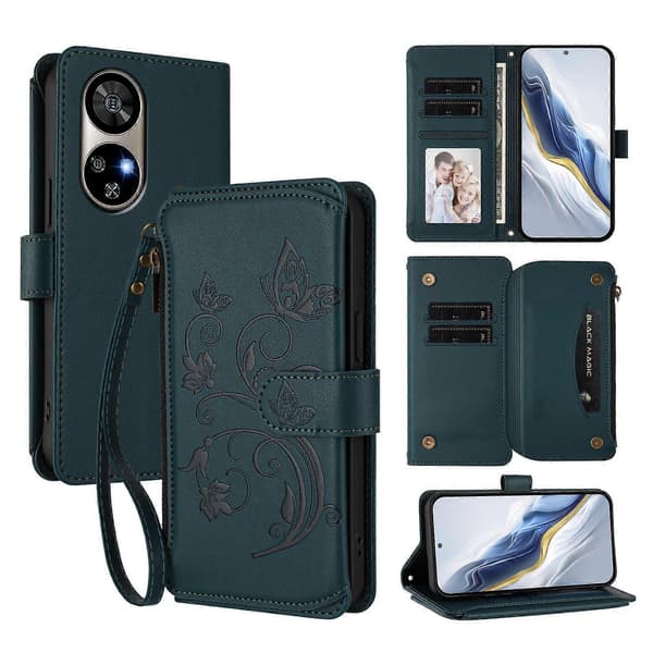 Fjäril Kärlek Blomma Multi-kort Dragkedja Plånbok Läder Telefonfodral (För Ulefone Note 17 Pro)