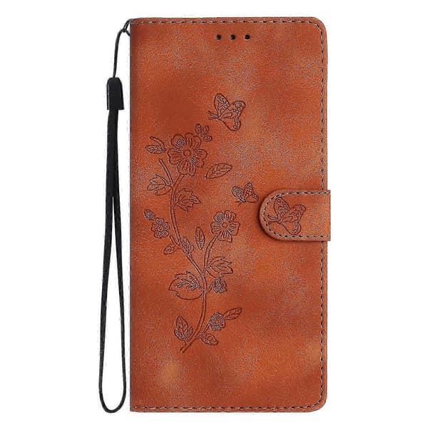 Blomstret læderetui til Motorola Moto G9/G9 Play/E7 Plus (brun)