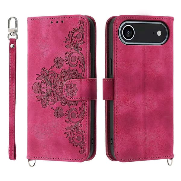 För iPhone 17 Air Fodral Blomstermönster PU Läder Plånboksfodral med Rem