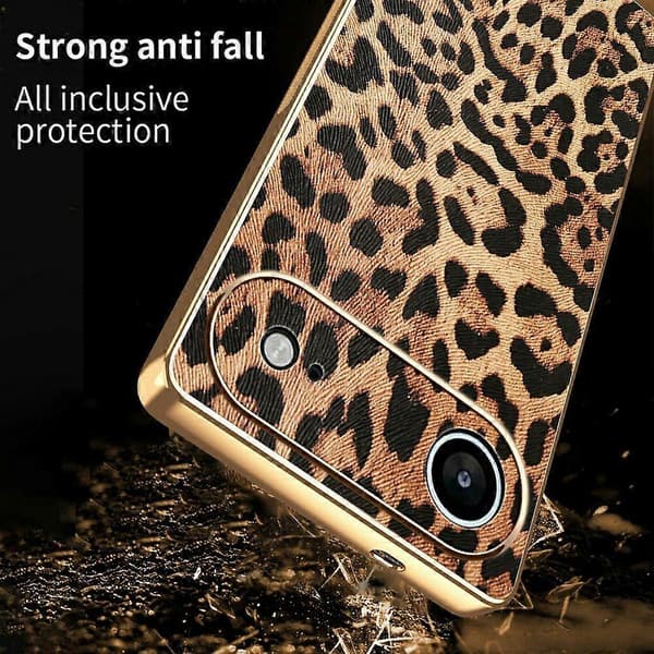 För iPhone 17 Air Fodral Leopardmönster PU-läderbelagd PC+TPU Galvaniserad Telefonfodral