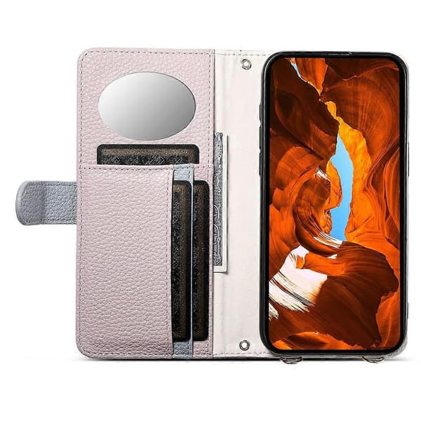 ESEBLE E11 Compatible For iPhone 17 Air Case Zipper Pocket Litchi Texture Leather Phone Cover With Mirror And Wrist Strap