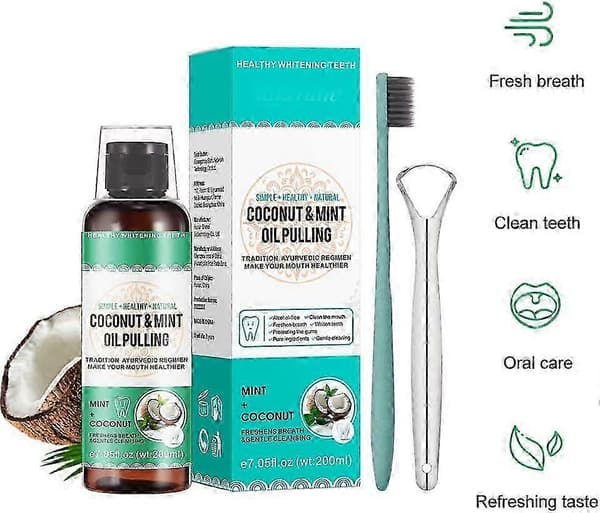 25-26 Kokosolie Oil Pulling til tænder, Mint Oil Pulling Mundskyl med A