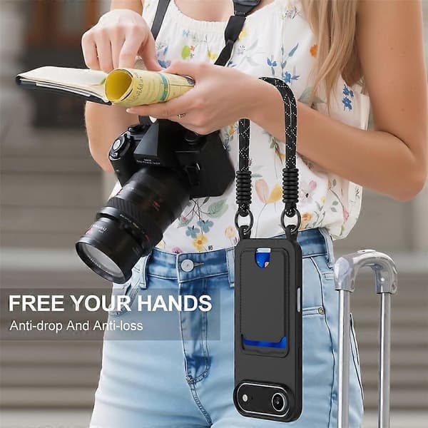 Compatible For iPhone 17 Air Case Liquid Silicone Card Holder Phone Back Cover With Short Strap