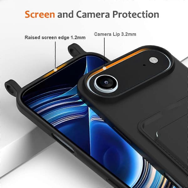 Kompatibel til iPhone 17 Air Case Flydende Silikone Kortholder Bagside Telefoncover Med Snor