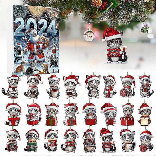 Jule-nedtelling adventskalender blindboks akryl katteanheng juletrepynt