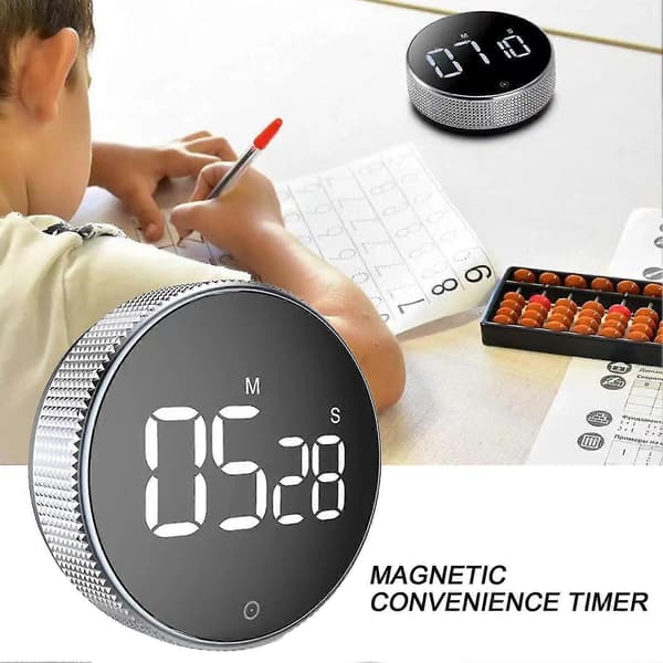 Digital Timer Magnetisk Stor LED-skjerm Volum Justerbar Studenter Studerer Rund Kjøkken Nedtelling Matlaging Baketimer la