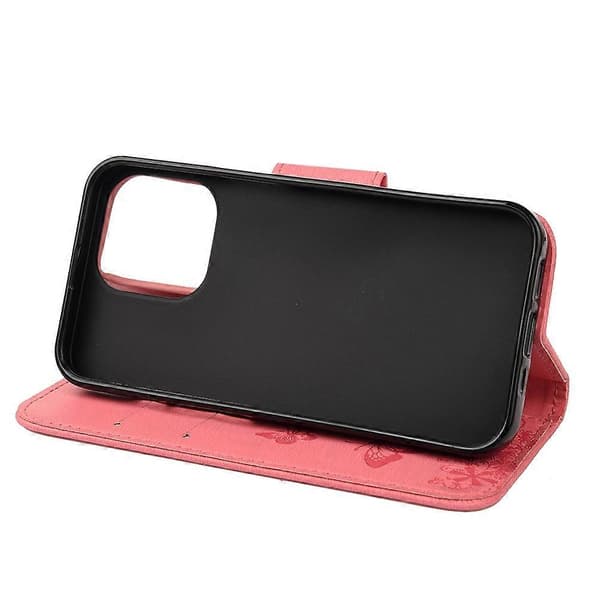Pung Læder Etui Præget Sommerfugl Blomst Telefon Etui med Stand til iPhone 13 Pro 6.1 tommer