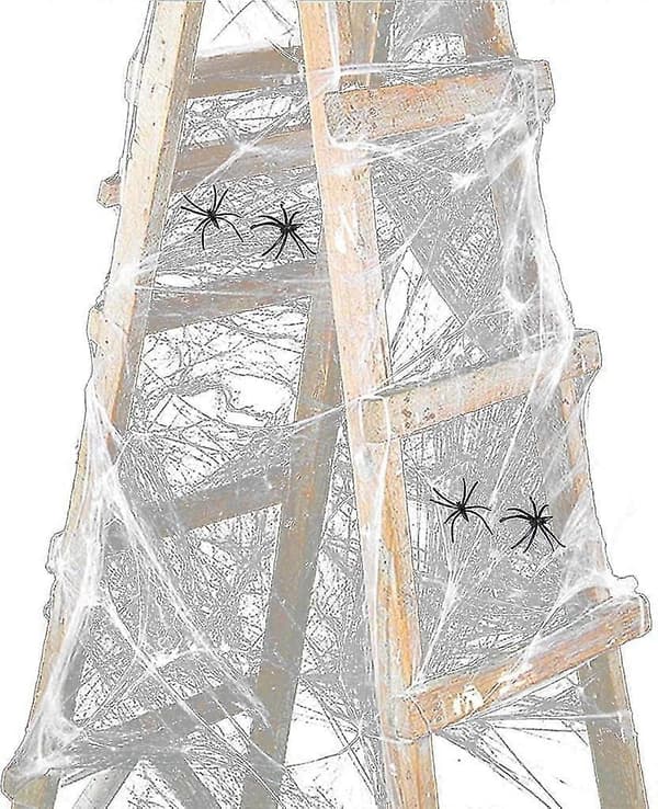 5 sett Halloween spindelvevdekorasjon med 2 edderkopper (hvit)