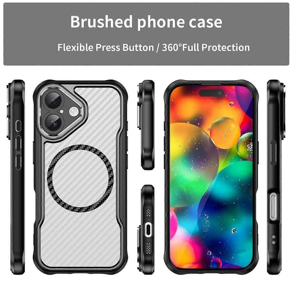 För Apple iPhone 17 Design Kolfibertextur MagSafe Genomskinligt Mobilskal Svart