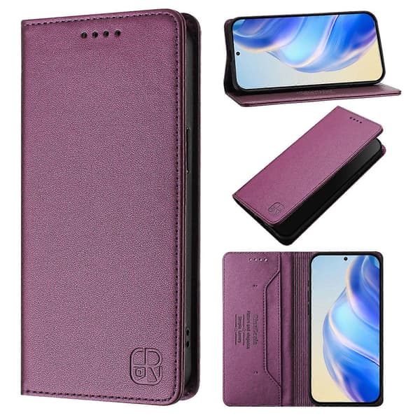 Läderfodral med Plånboksställ för Xiaomi Redmi Note 14 4G (164.84mm) (Violett)
