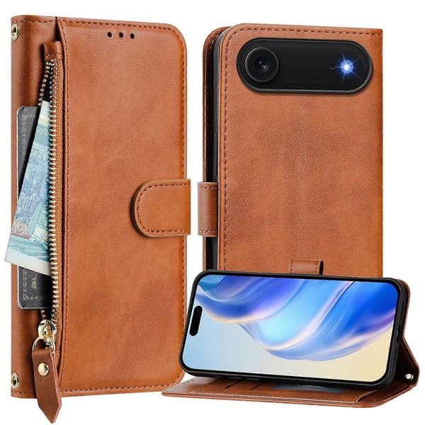 Til iPhone 17 Air Etui Lynlåslomme Flere Kortpladser Læder Telefoncover