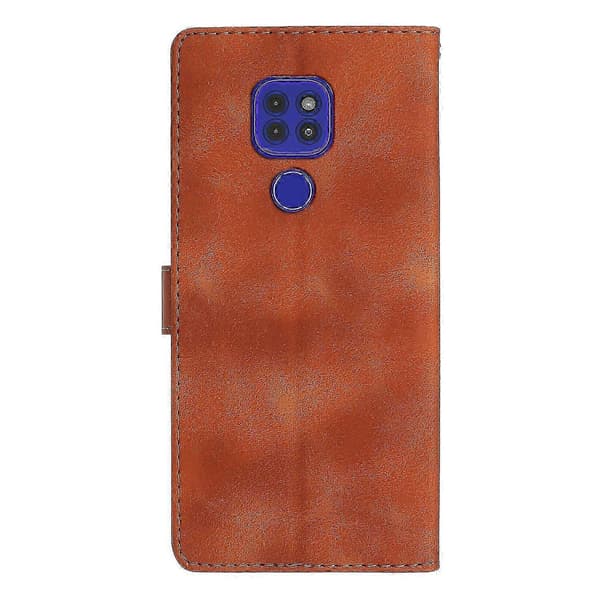 Blomstret læretui til Motorola Moto G9/G9 Play/E7 Plus (brun)