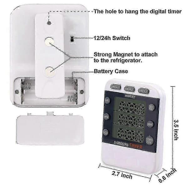 Digital Timer 100 timers tredobbelt nedtællings-/optællingsmadlavningstimer