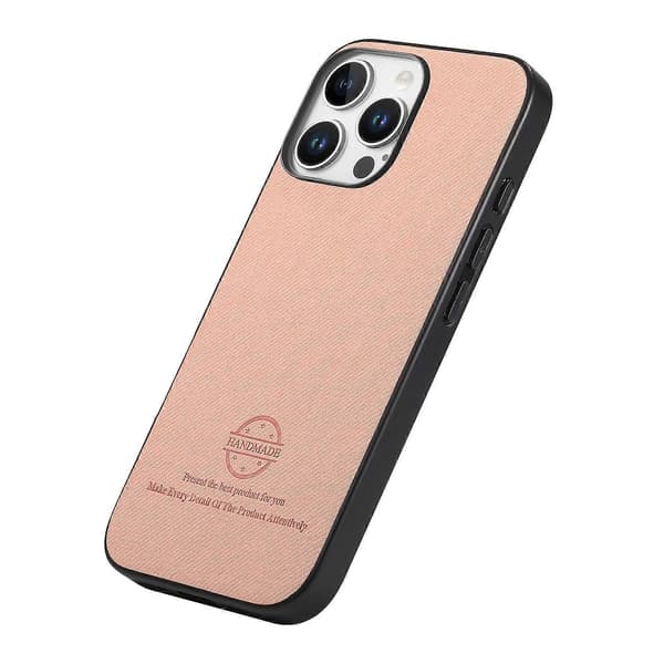 För iPhone 16 Pro Läder Telefon Baksida med Tygtextur
