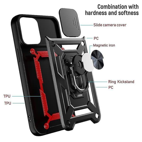 Til iPhone 13 Pro Skydende Kameradæksel Design TPU+PC Beskyttelsesetui (Sort)