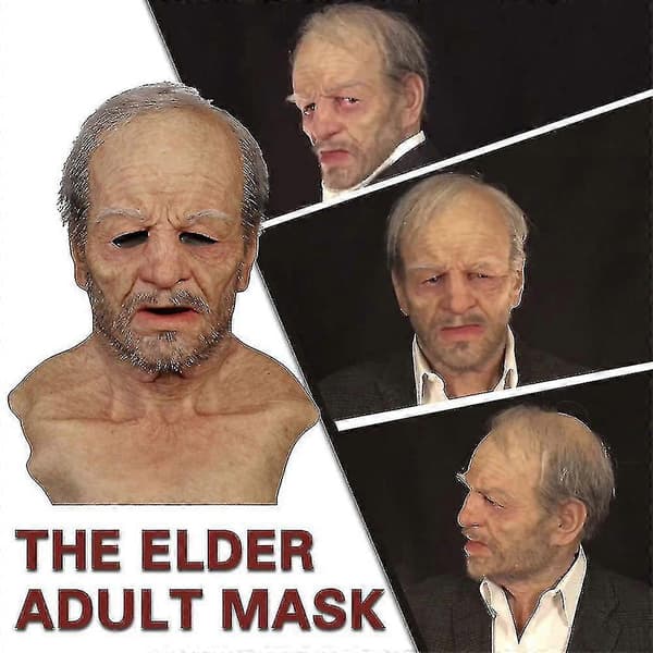 Halloween Voksen Eldre Mann Latex Full Maske Ansiktsdeksel Cosplay Hodeplagg