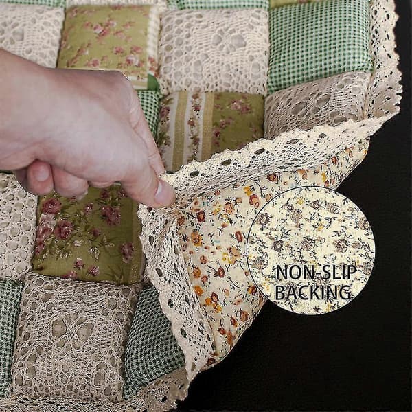 Patchwork Chair Cushion with Ties, Non-Slip Lace Edge, Chair Pad for Kitchen and Dining