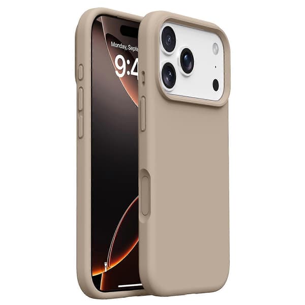 TKdaddy til iPhone 17 Pro-deksel Mykt mikrofiberfôr Flytende silikon + PC-telefondeksel Lys kaffe