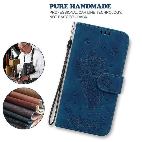 Compatible For iPhone 17 Air Case Butterfly Flower Imprint PU Leather Wallet Phone Cover With Strap