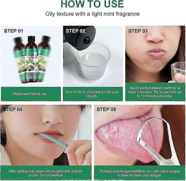25-26 Kokosolie Oil Pulling til tænder, Mint Oil Pulling Mundskyl med A