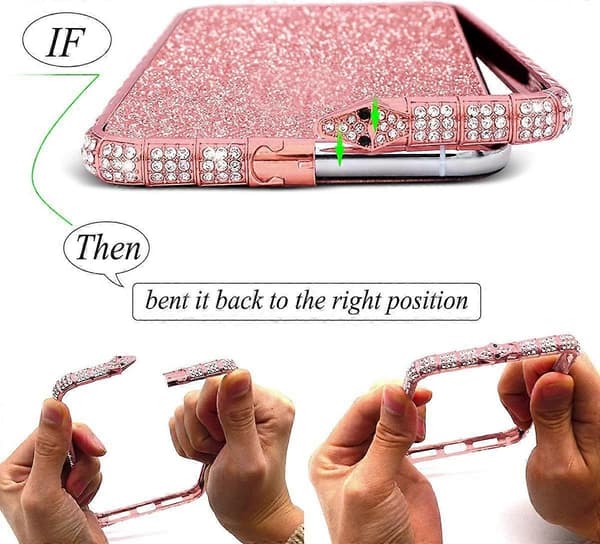 För iPhone 13 Pro Max Diamond Strassfodral för kvinnor med glänsande metall Bumper Frame Edge Case (Rose Gold)