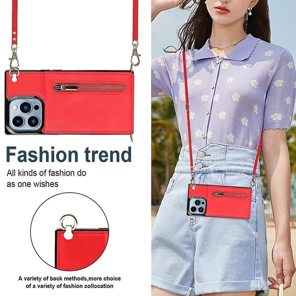 Cross-body lynlås telefoncover til iPhone 13 Pro Max rød