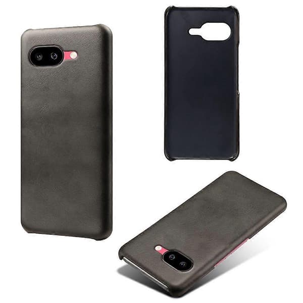 Til Google Pixel 9a etui kalvetekstur PU-læder hårdt PC beskyttende telefoncover (sort)