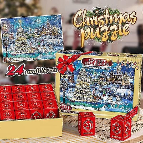 2024 Adventskalender Puslespill 1008 biter 24 dagers jule-nedtelling for barn gaveeske