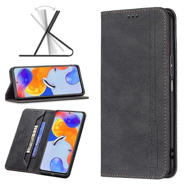 Til Xiaomi Redmi Note 11 Pro International Version Magnetisk RFID-blokerende tyverisikret lædertelefoncover (sort)